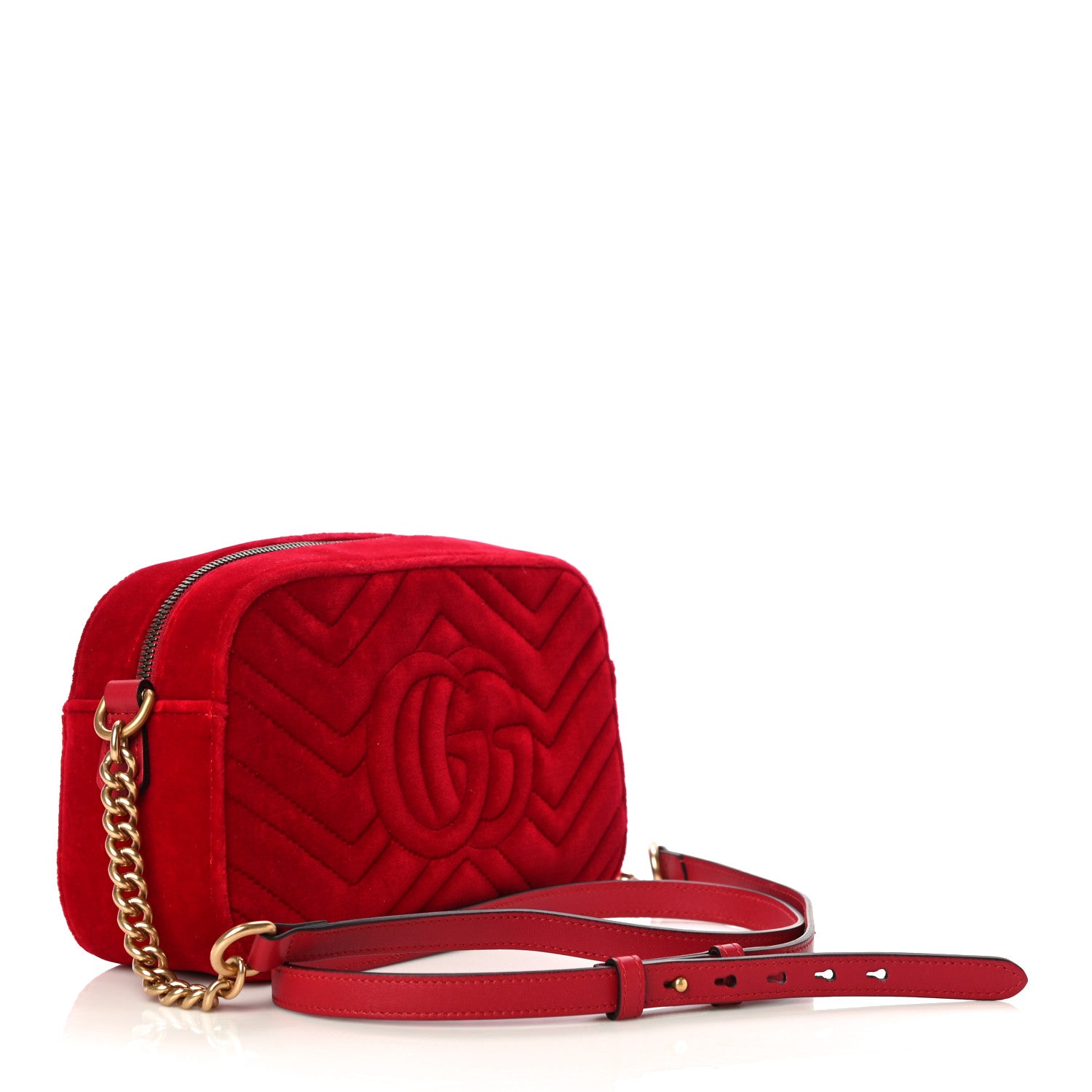 Gucci Velvet Matelasse Small GG Marmont Chain Shoulder Bag Hibiscus Red 3 of 12