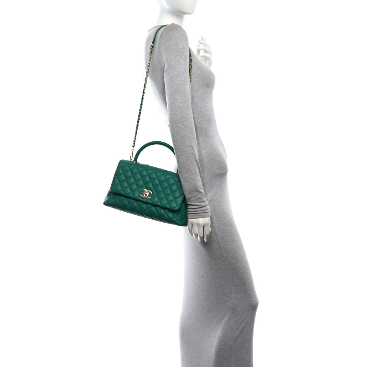 Chanel Caviar Quilted Small Coco Handle Flap Green 2 of 11