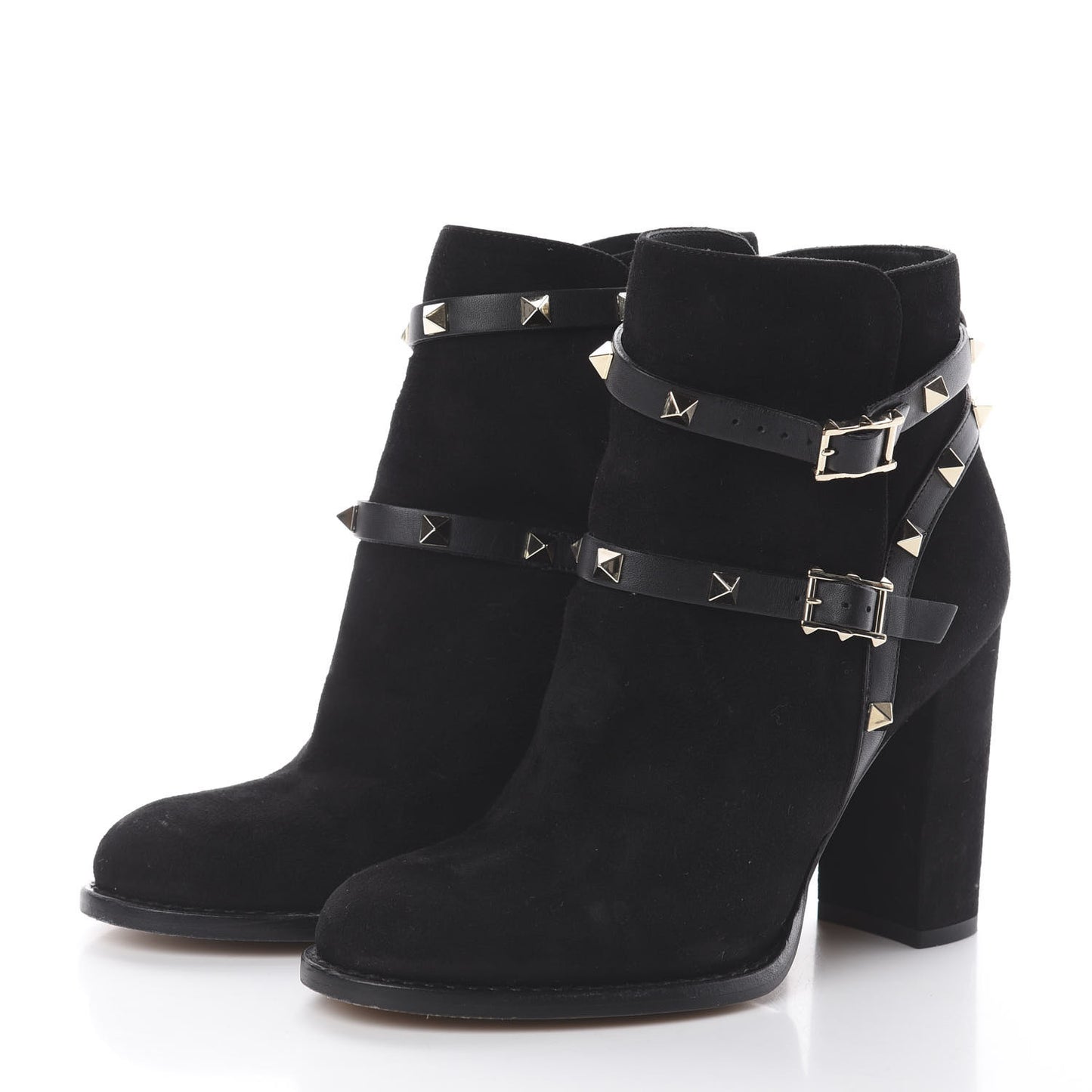 Suede Rockstud Double Buckle 100mm Block Heel Ankle Boots 36 Black