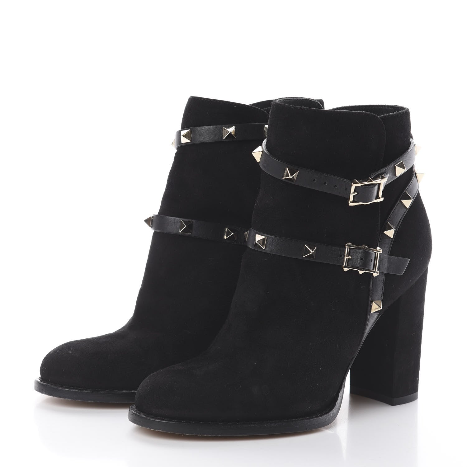 Valentino Garavani Suede Rockstud Double Buckle 100mm Block Heel Ankle Boots 36 Black 2 of 7