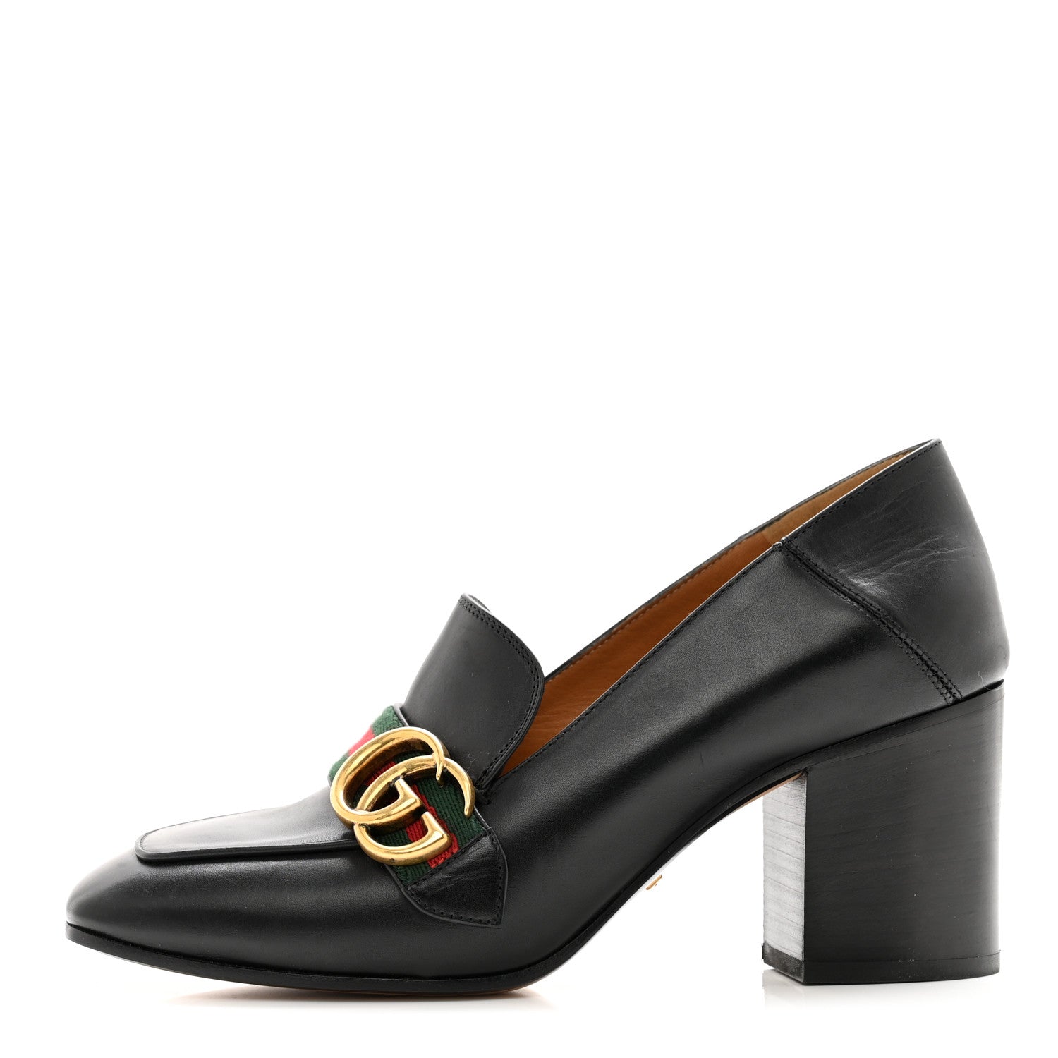 Gucci Calfskin Web Peyton Loafer Pumps 37.5 Black 1 of 8