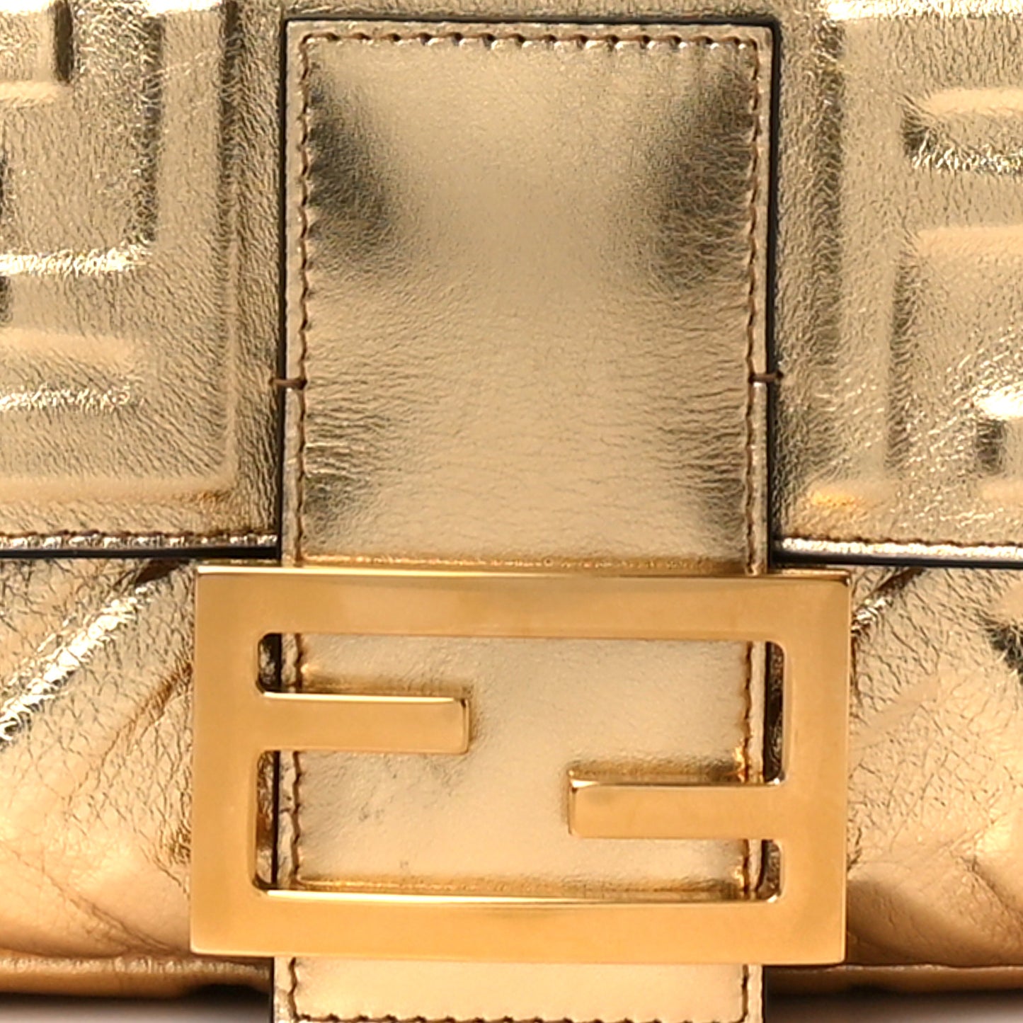 Vitello Catalan Mirror FF 1974 Embossed Large Baguette Gold