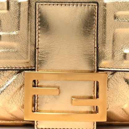 Fendi Vitello Catalan Mirror FF 1974 Embossed Large Baguette Gold 10 of 12