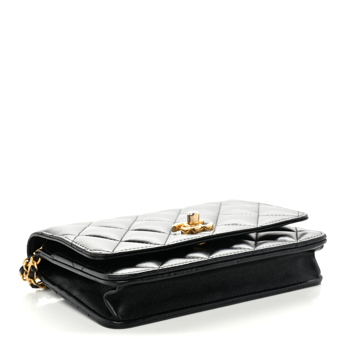 Lambskin Quilted Logo WOC Wallet On Chain Black