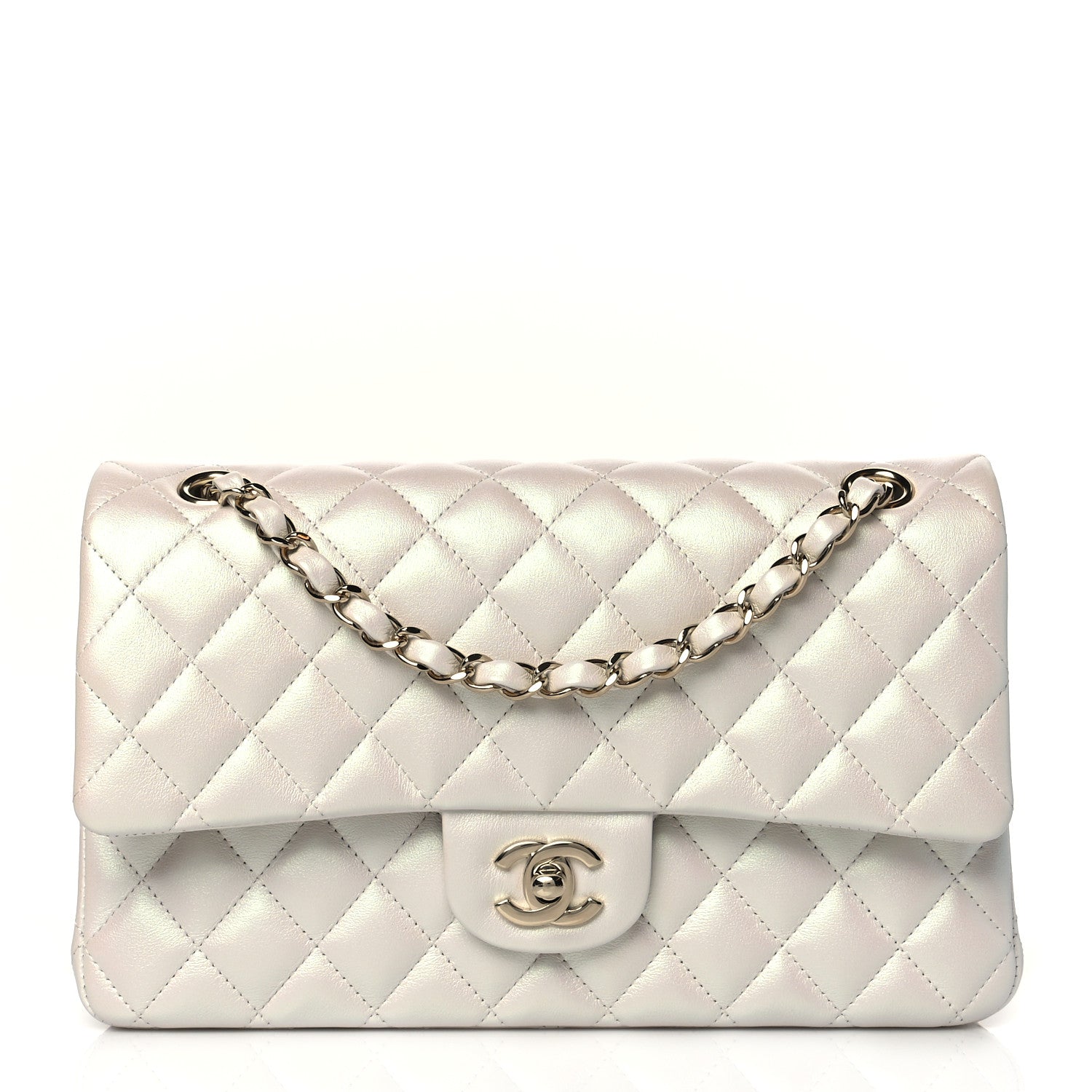 Chanel Iridescent Calfskin Quilted Medium Double Flap White 1 of 11
