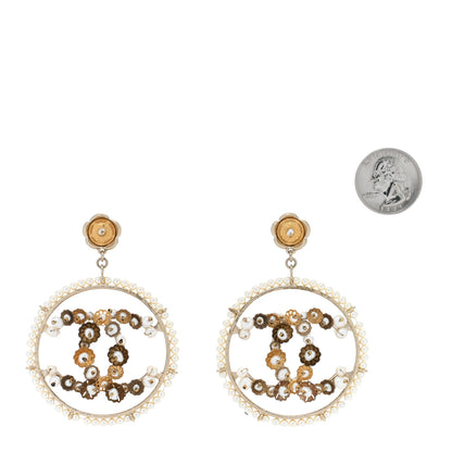 Chanel Pearl Crystal CC Camelia Hoop Earrings Gold 2 of 5