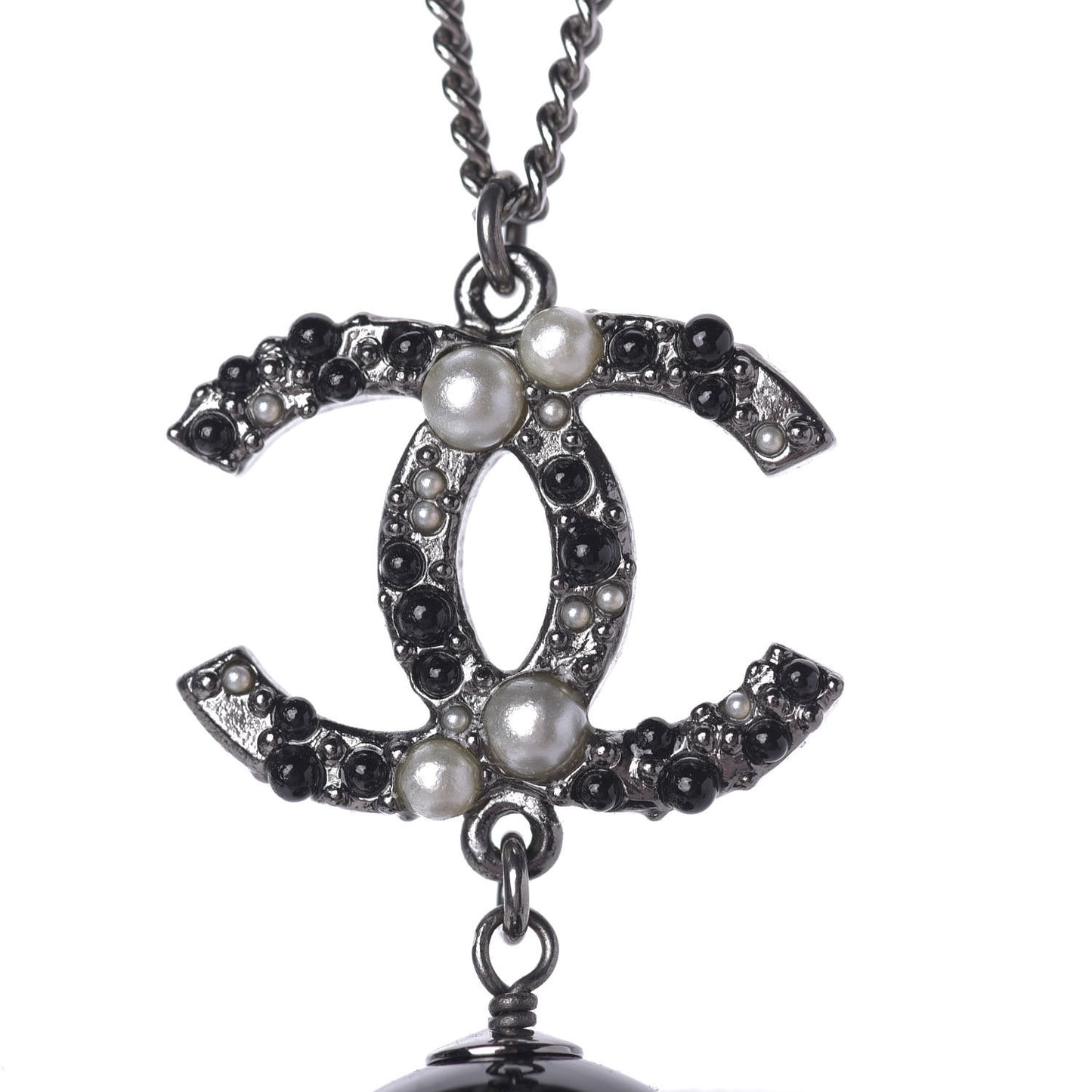 Ruthenium Pearl Bead CC Necklace Black