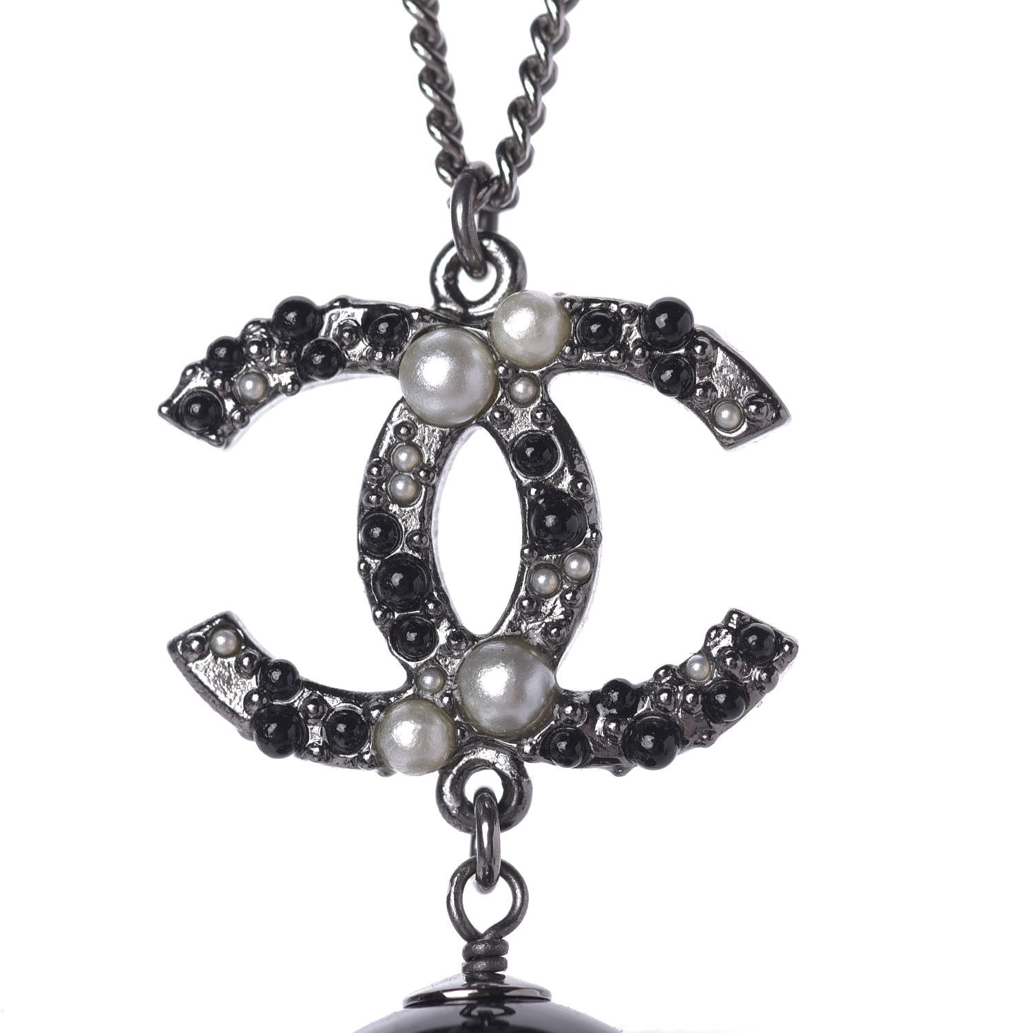 Chanel Ruthenium Pearl Bead CC Necklace Black 4 of 7