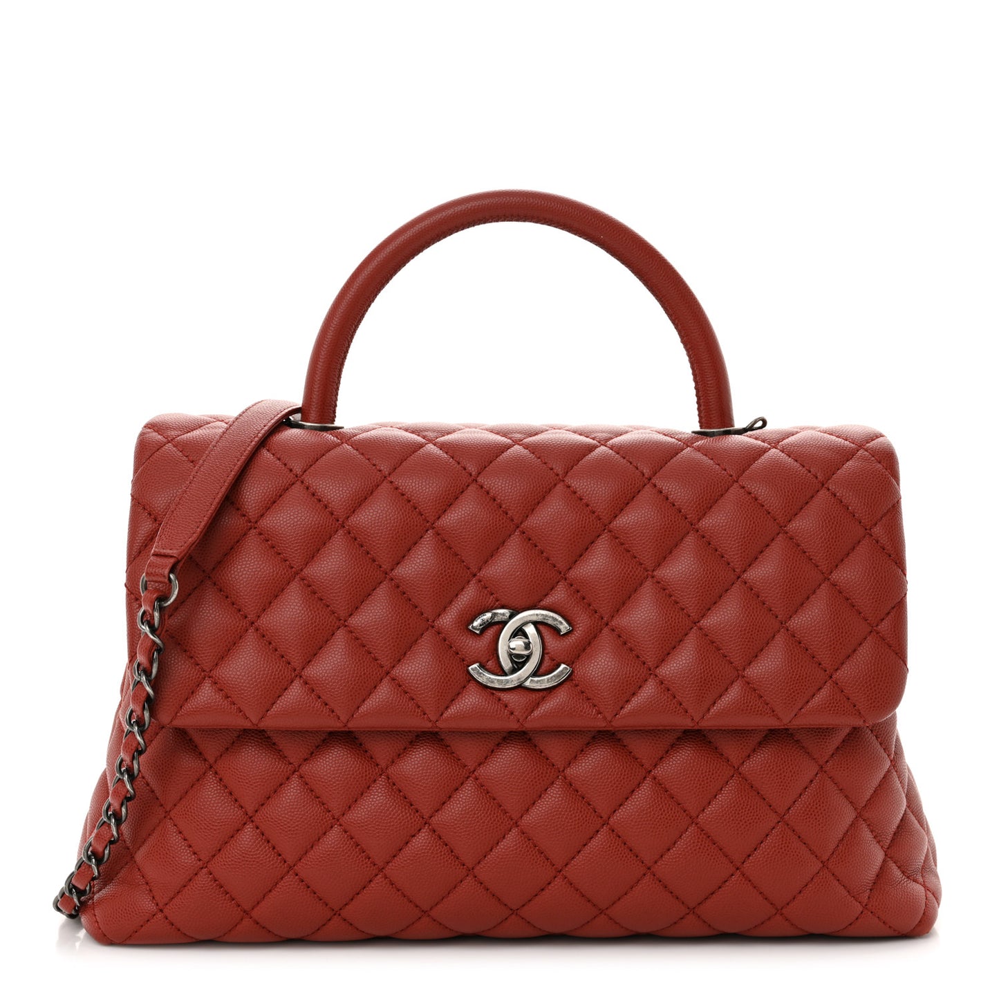 Caviar Quilted Medium Coco Handle Flap Dark Red