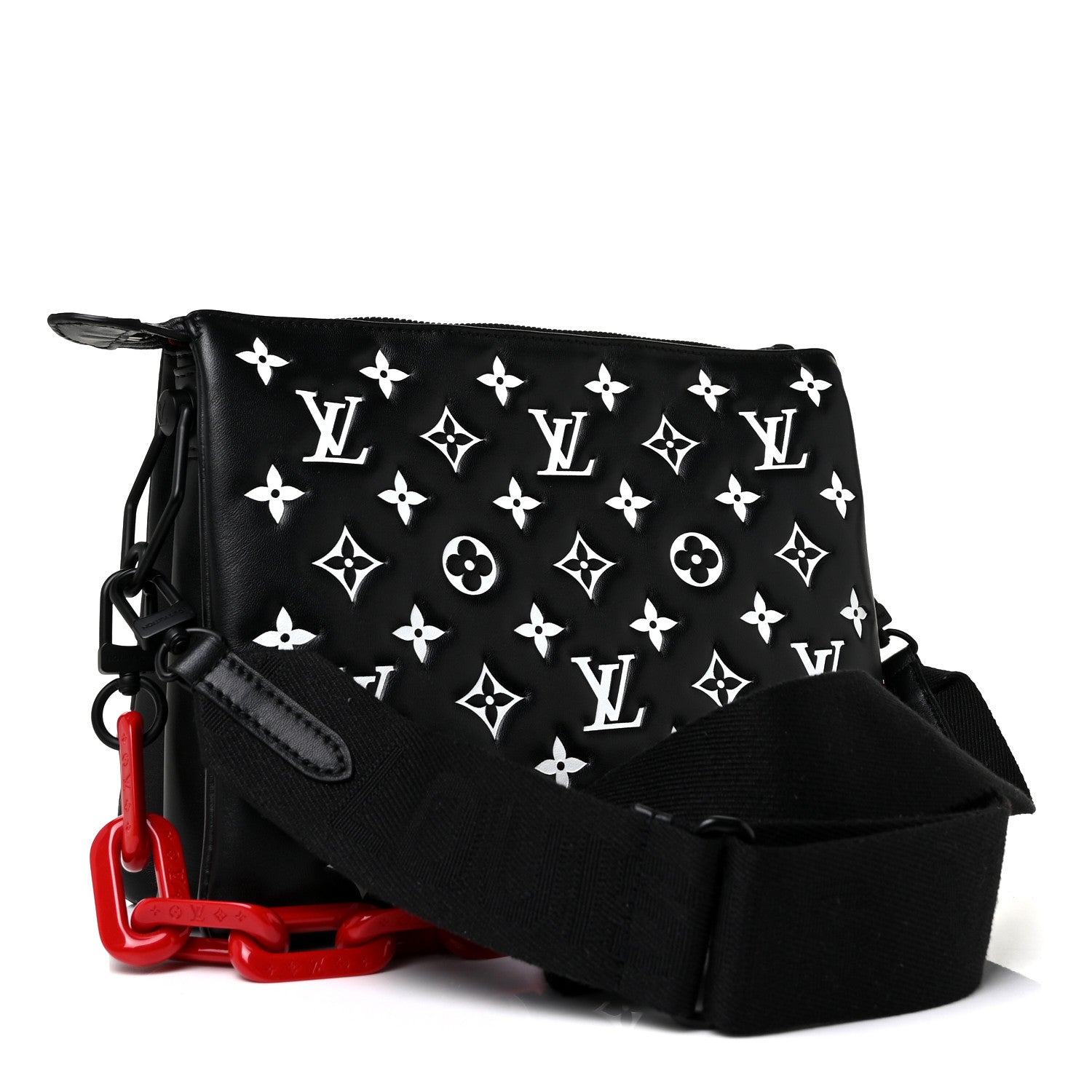 Louis Vuitton Lambskin Embossed Monogram Coussin PM Black White 3 of 8