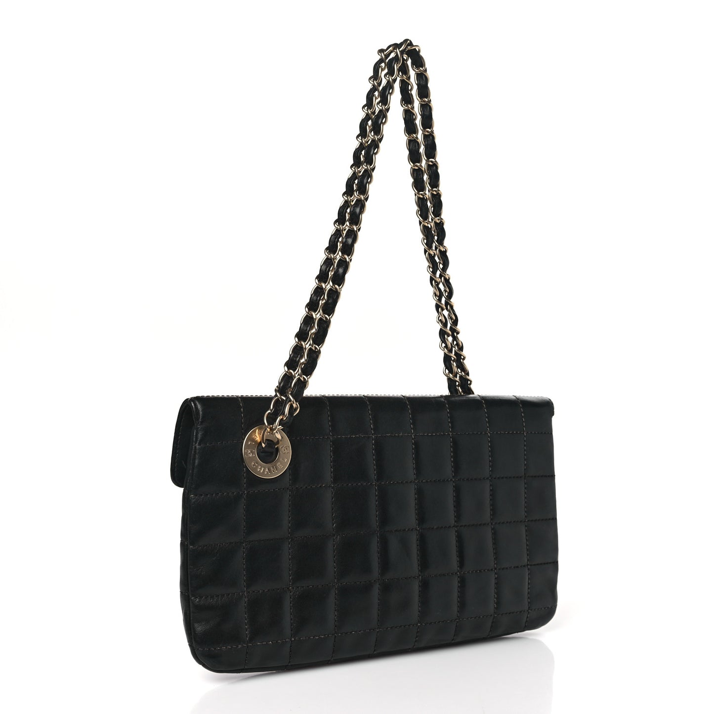 Lambskin Chocolate Bar Mademoiselle Flap Shoulder Bag Black