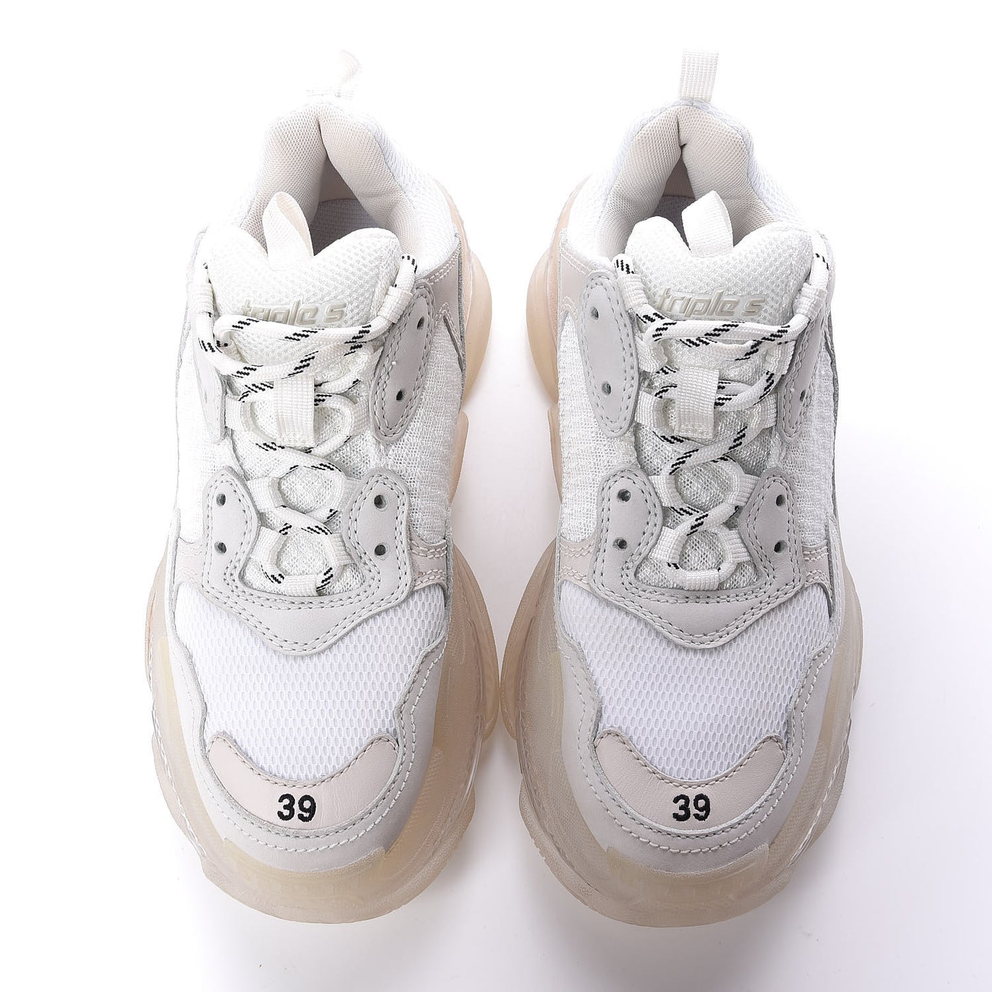 Fabric Mesh Clear Sole Womens Triple S Sneakers 39 White