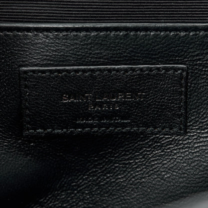 Saint Laurent Grain De Poudre Textured Mixed Matelasse Triquilt Medium Monogram Monochrome Satchel Black 7 of 15