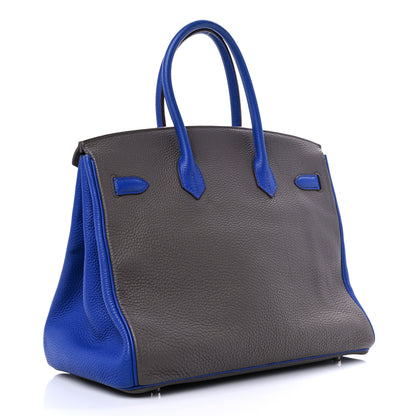 Hermes Togo Bi Color Horseshoe Birkin 35 Etain Bleu Electrique 3 of 15