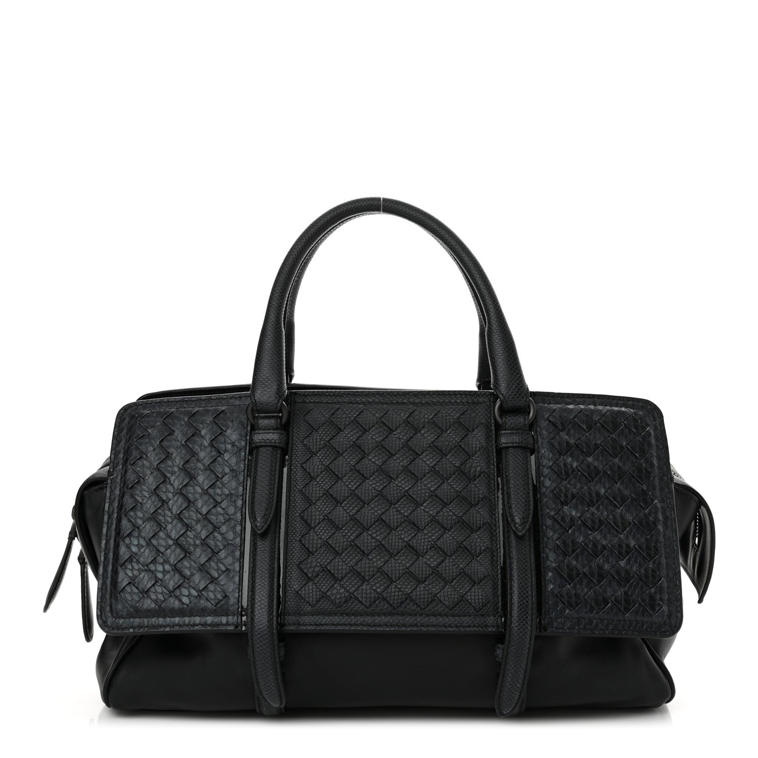Bottega Veneta Nappa Snakeskin Intrecciato Medium Monaco Satchel Black 1 of 12