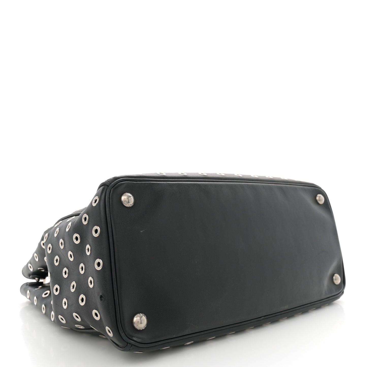 City Calf Grommet Large Double Zip Tote Black