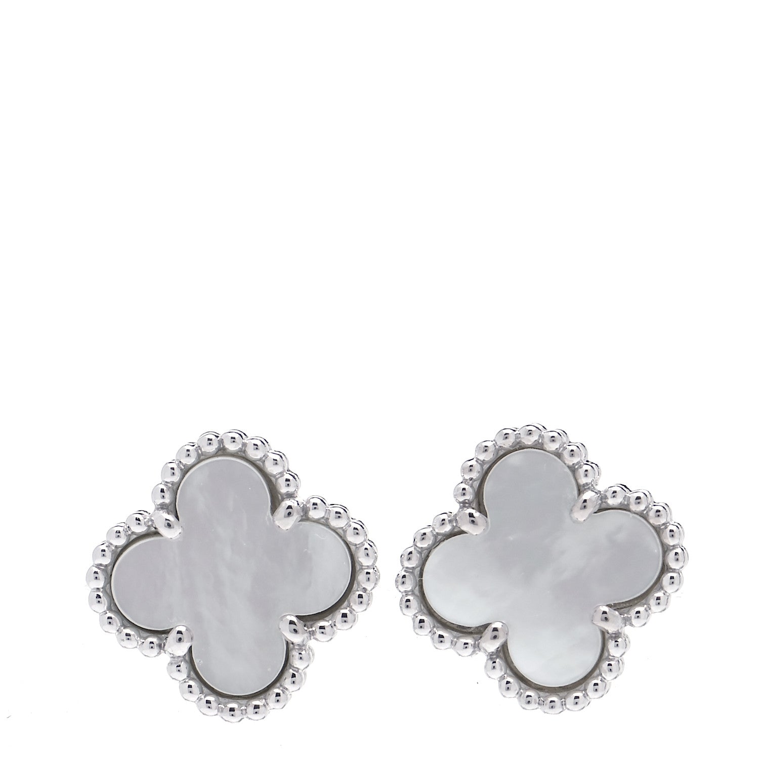 Van Cleef & Arpels 18K White Gold Mother of Pearl Sweet Alhambra Earrings 1 of 6