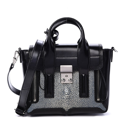 3.1 Phillip Lim 3.1 Smooth Calfskin Stingray Pashli Small Satchel Black 1 of 9