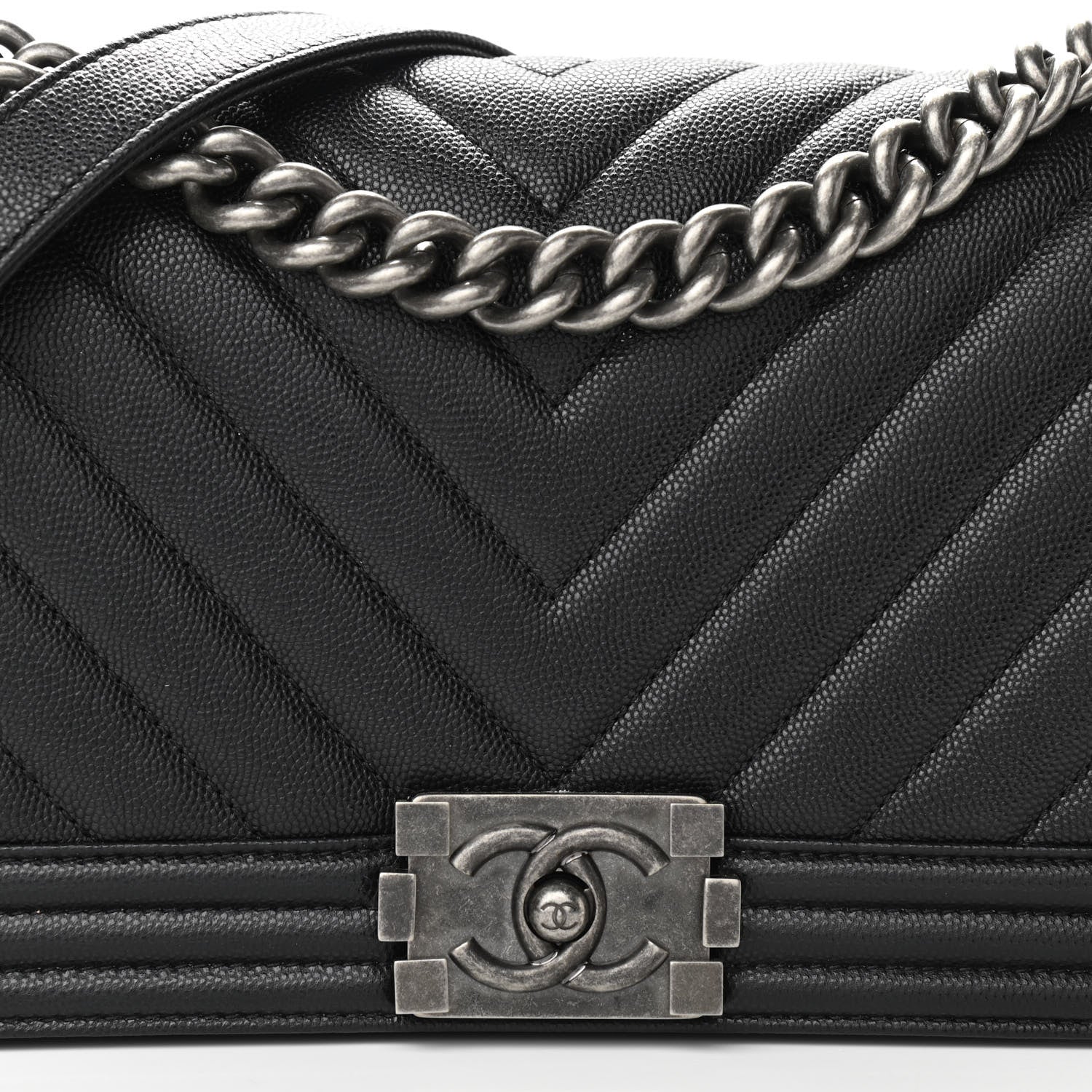 Chanel Caviar Chevron Quilted Medium Boy Flap Black 8 of 10