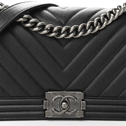 Chanel Caviar Chevron Quilted Medium Boy Flap Black 8 of 10