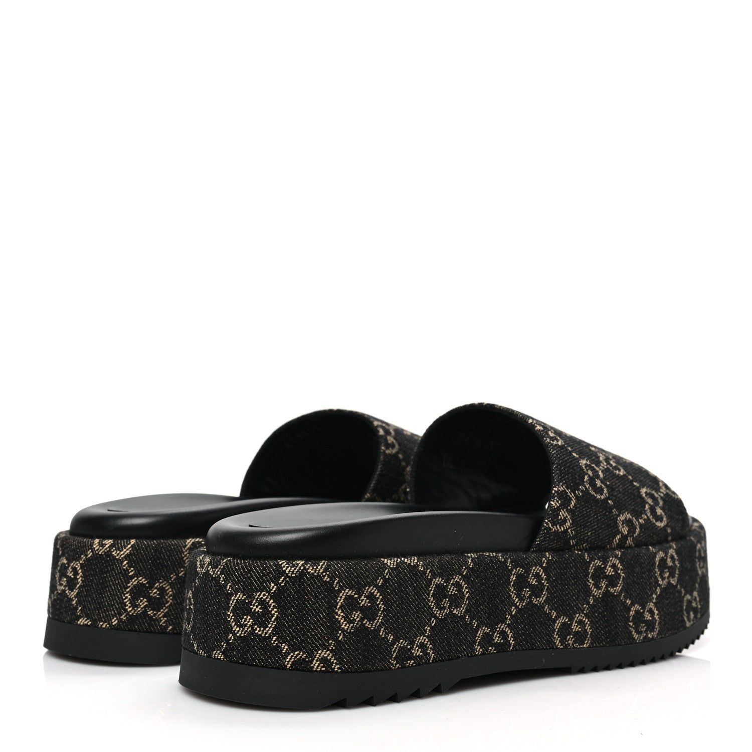 Gucci Jacquard Black Denim GG Monogram Angelina Platform 55mm Slide Sandals 37.5 Black Ivory 4 of 9