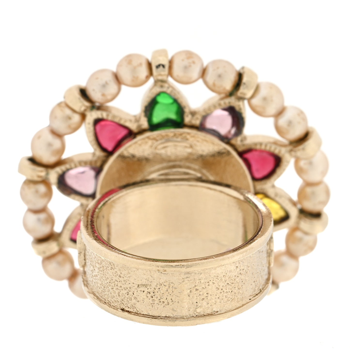 Gripoix Pearl Flower CC Ring 53 6.5 Multicolor