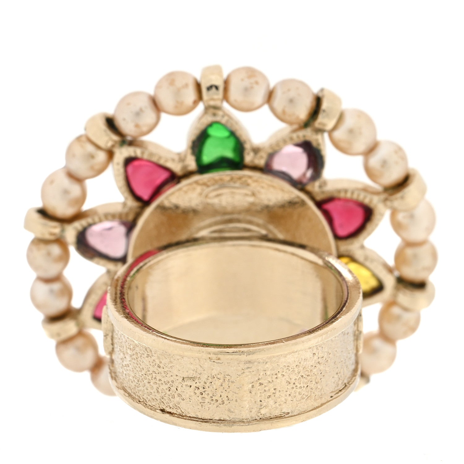 Chanel Gripoix Pearl Flower CC Ring 53 6.5 Multicolor 3 of 4