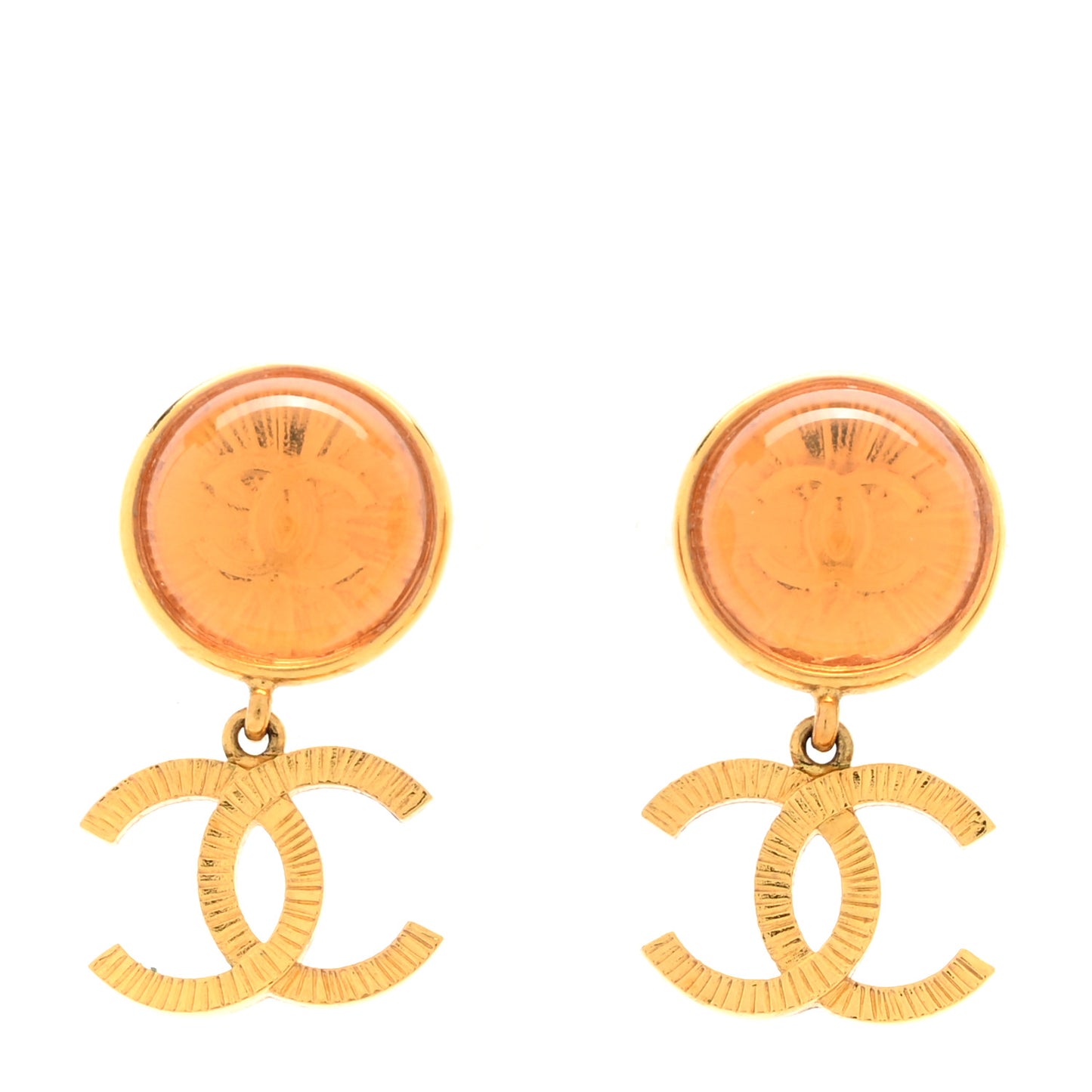 Metal Round CC Medallion Drop Earrings Gold