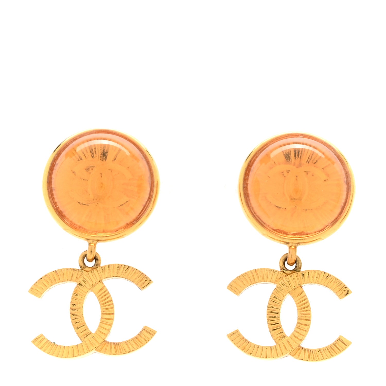 Chanel Metal Round CC Medallion Drop Earrings Gold 1 of 6