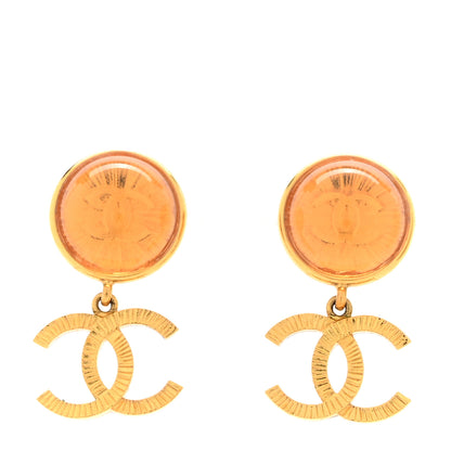 Chanel Metal Round CC Medallion Drop Earrings Gold 1 of 6