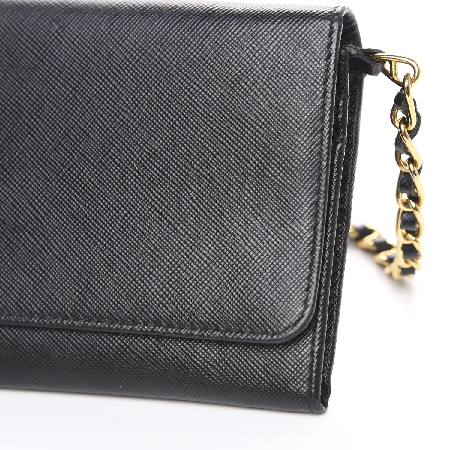 Prada Saffiano Metal Oro Chain Wallet Black 9 of 10