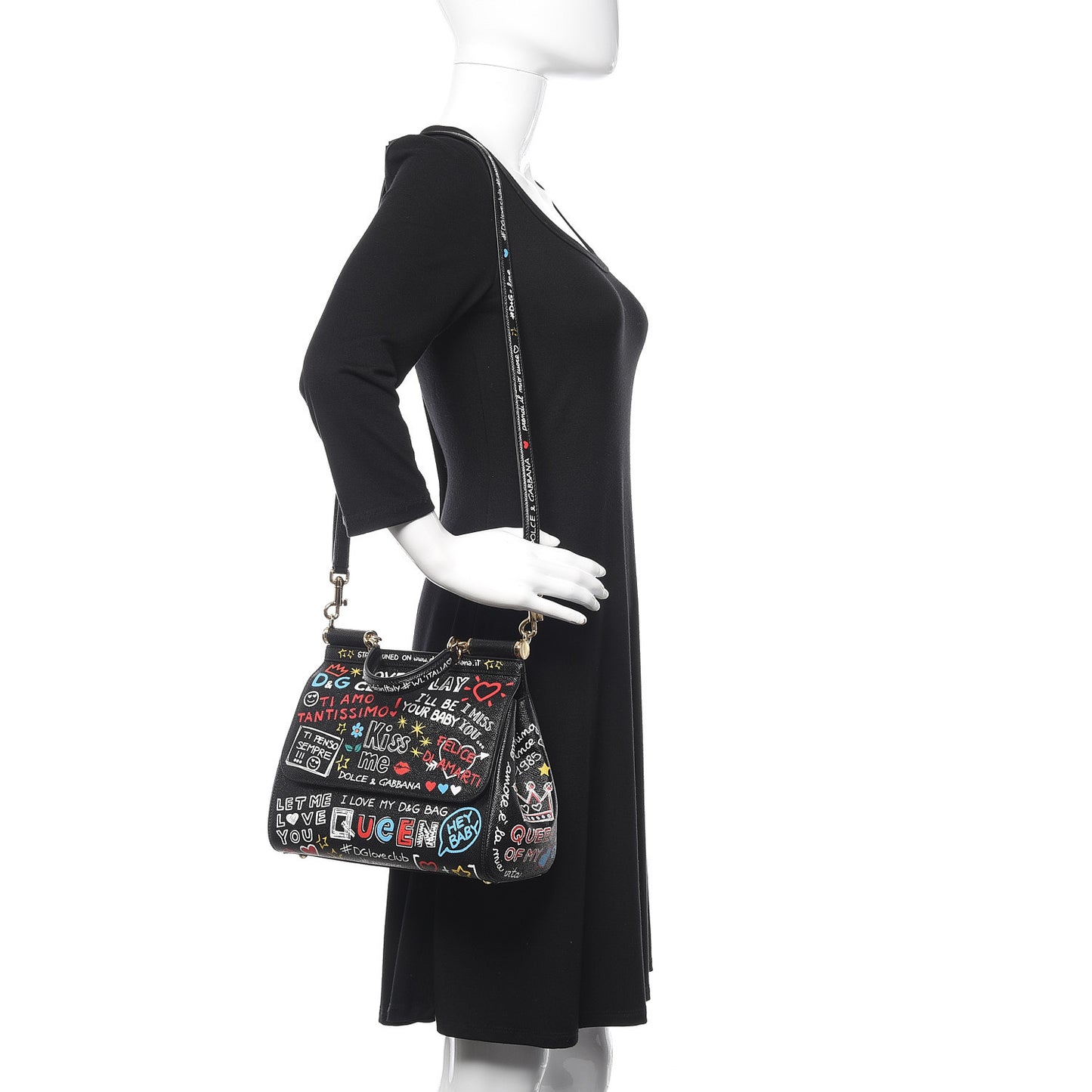 Dauphine Printed Medium Miss Sicily Satchel Black