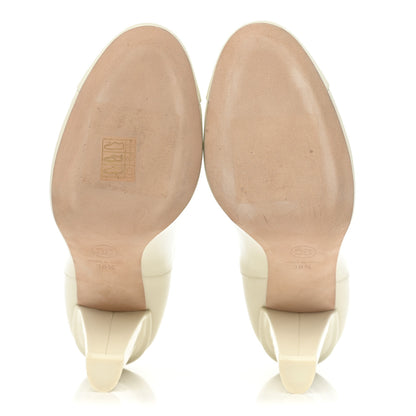 Chanel Lambskin Patent Cap Toe Ankle Boots 38.5 White 7 of 9