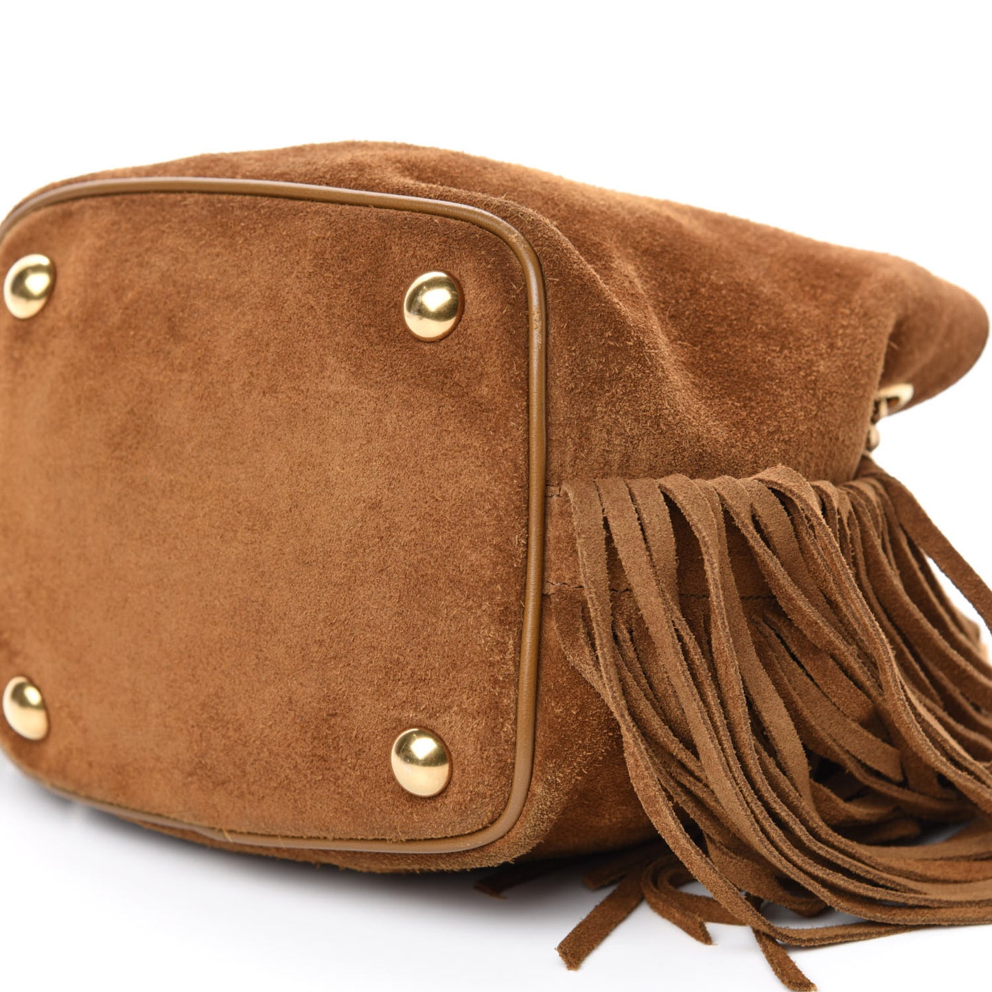 Suede Calfskin Fringe Baby Emmanuelle Bucket Light Ochre