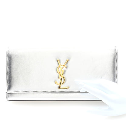 Saint Laurent Metallic Calfskin Classic Monogram Cassandre Clutch Silver 2 of 6