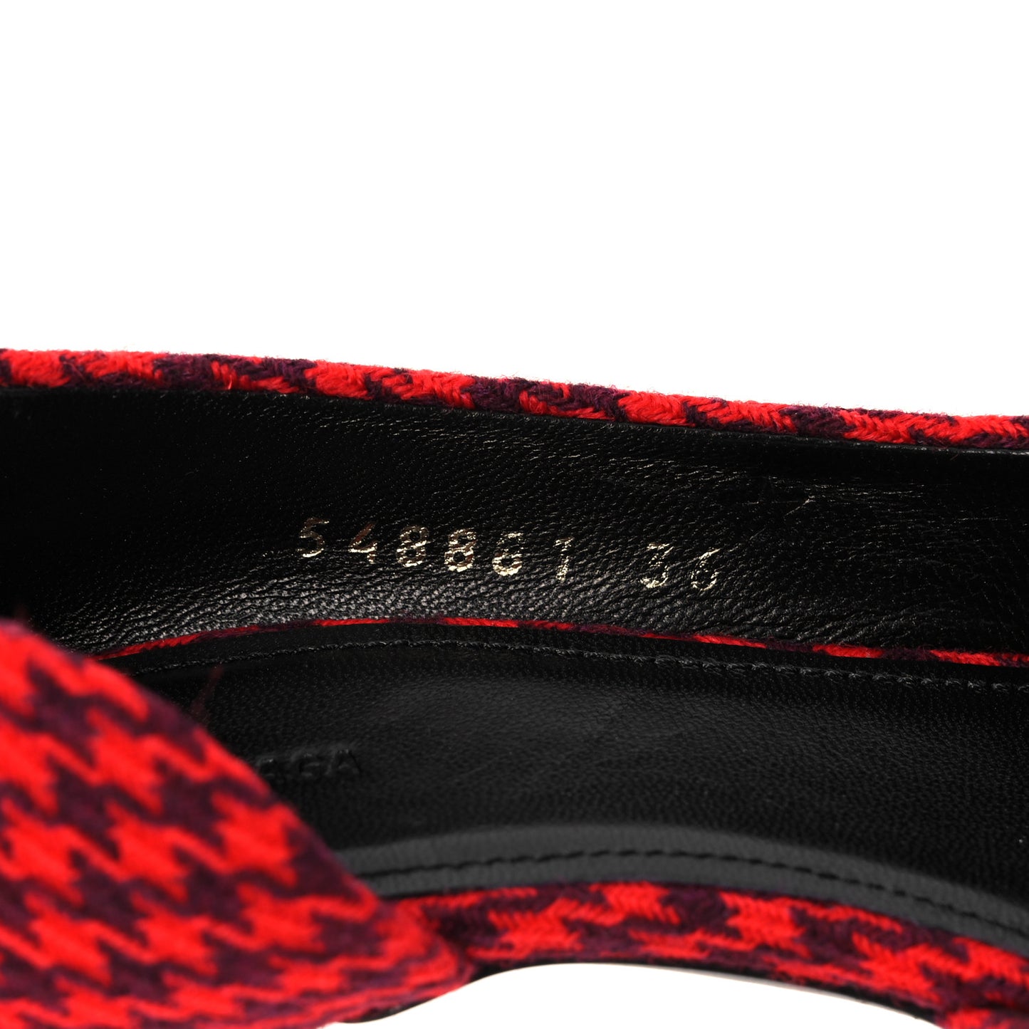 Wool Houndstooth BB D'Orsay Pointed Toe Knife 80mm Pump 36 Red Black Gold