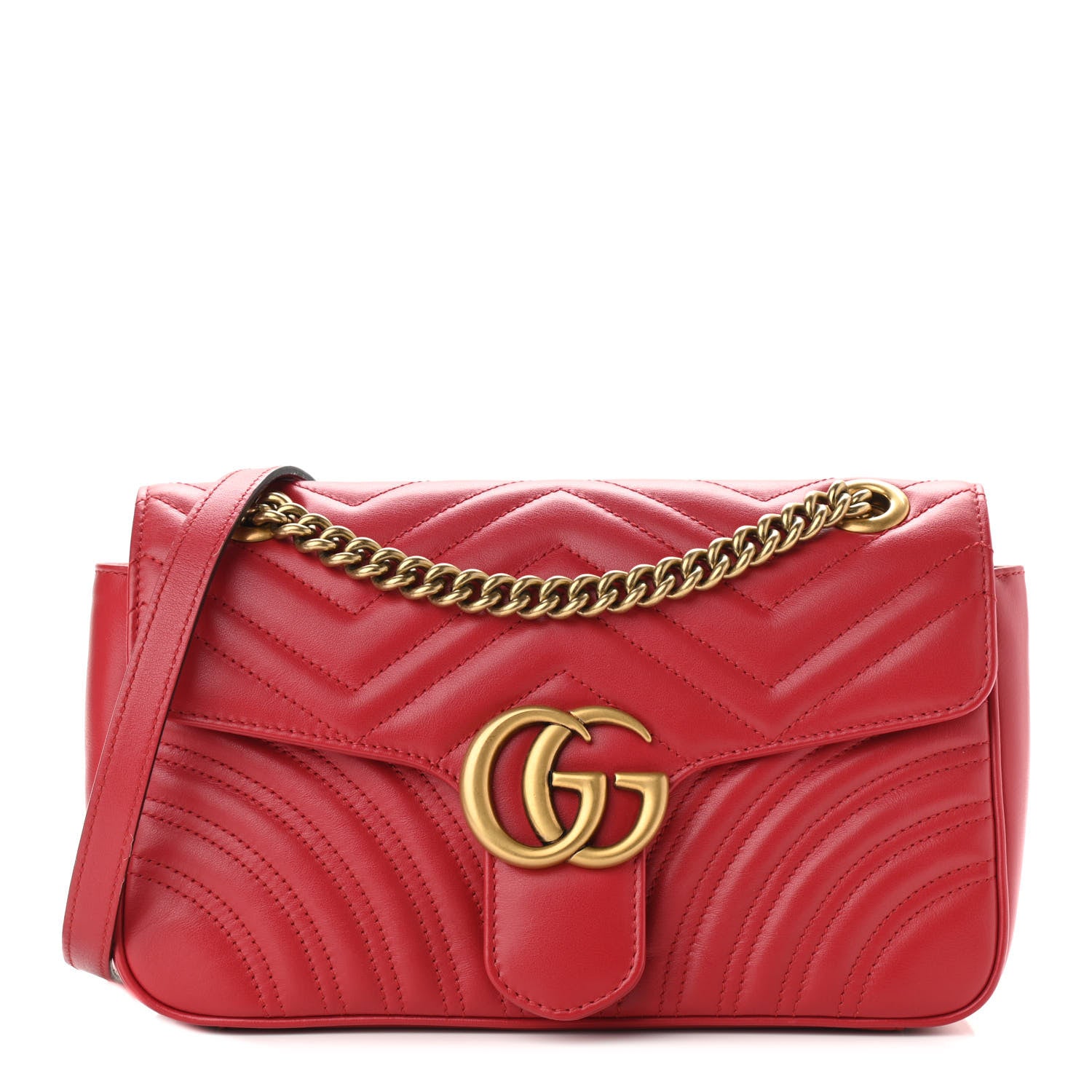 Gucci Calfskin Matelasse Small GG Marmont Shoulder Bag Hibiscus Red 1 of 10