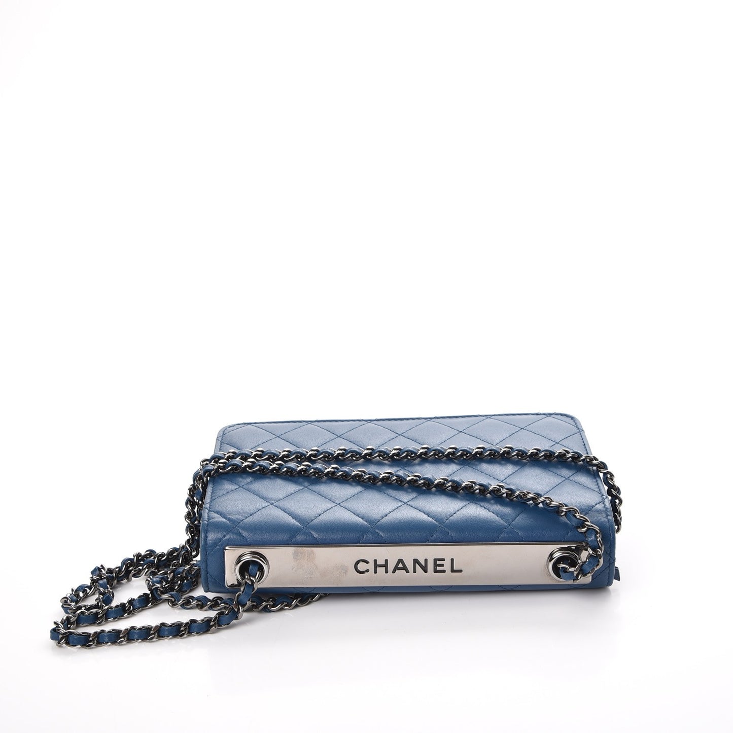 Lambskin Quilted Trendy CC Wallet On Chain WOC Blue