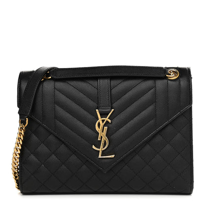 Saint Laurent Grain De Poudre Textured Mixed Matelasse Triquilt Medium Monogram Satchel Black 1 of 13