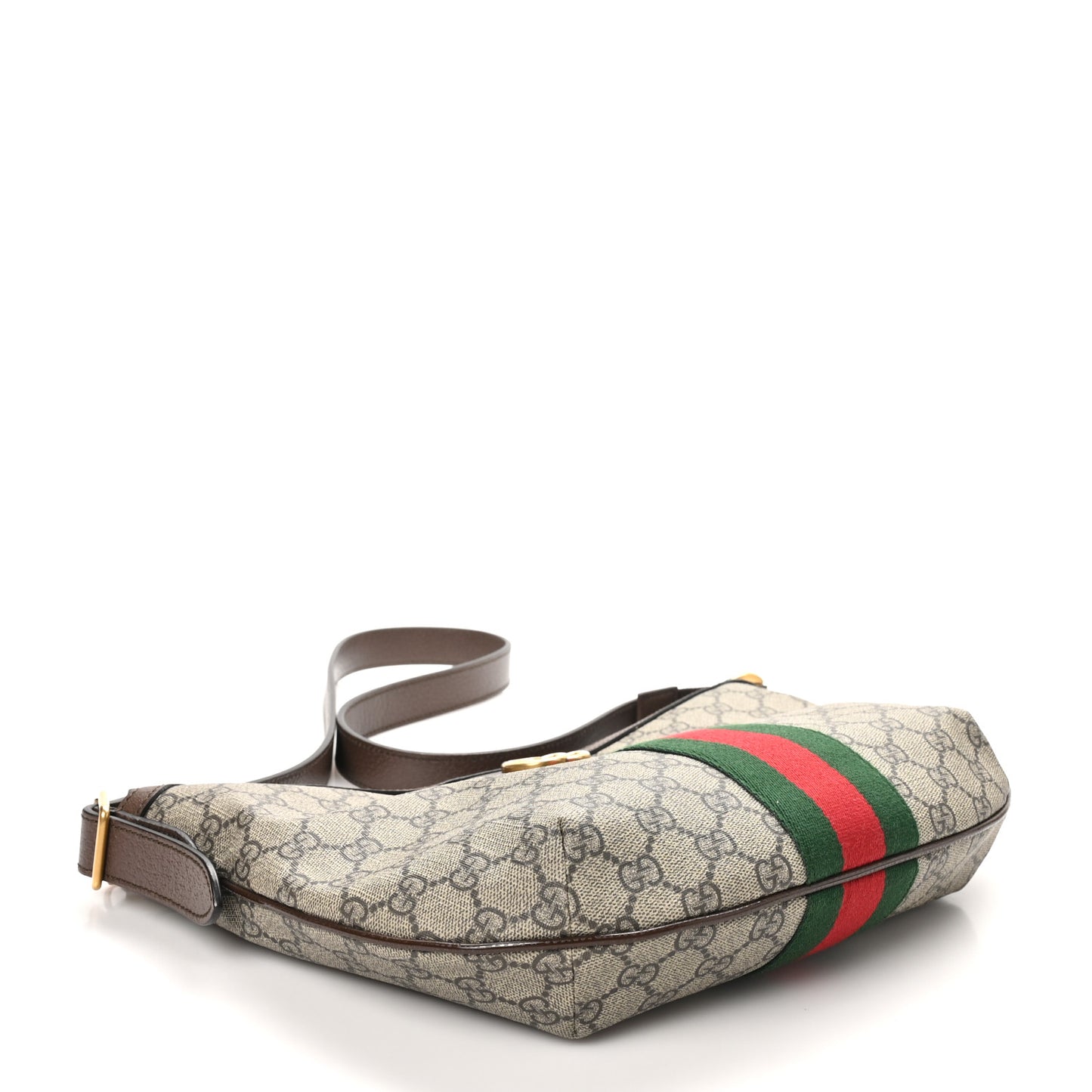 GG Supreme Monogram Web Small Ophidia Half Moon Hobo Brown
