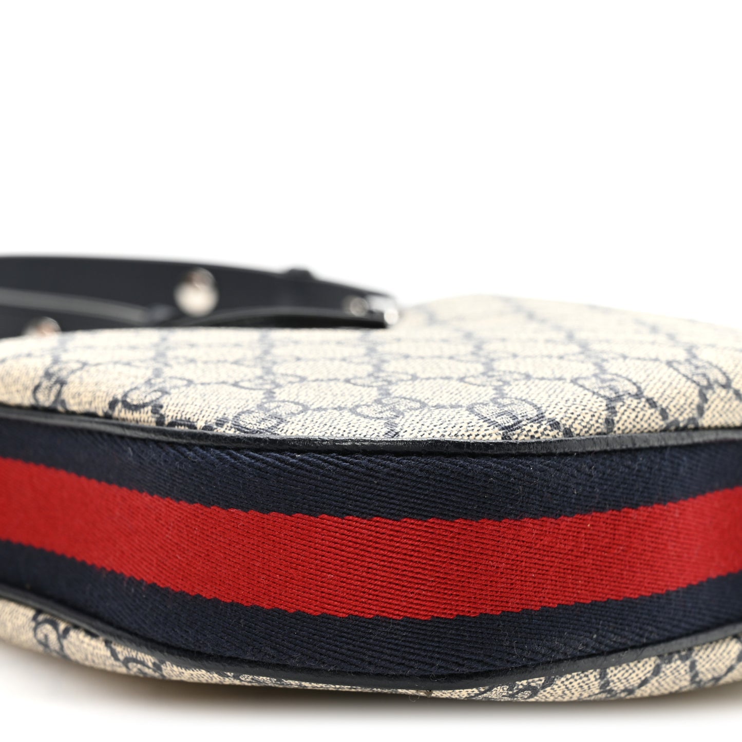 GG Supreme Monogram Textured Calfskin Web Small Attache Shoulder Bag Beige Blue