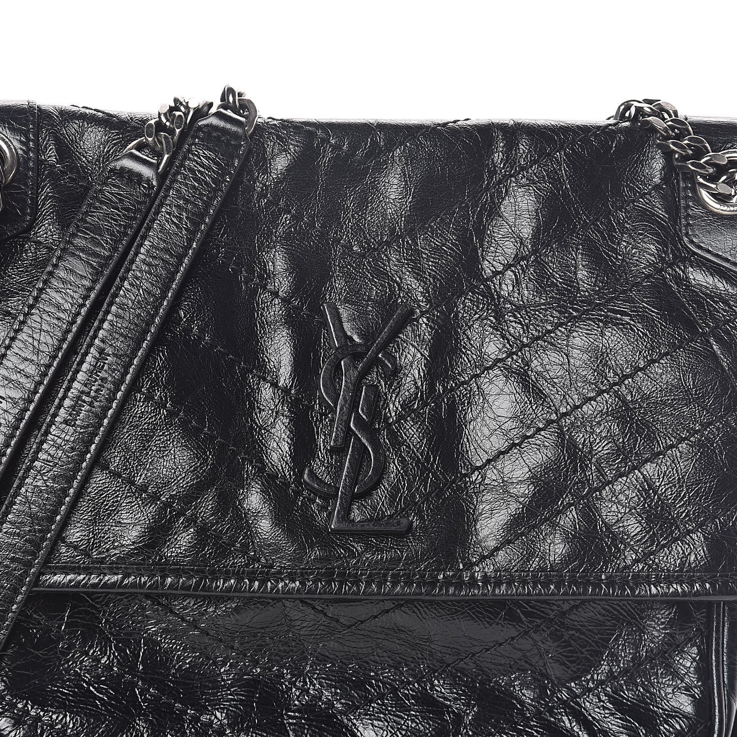 Saint Laurent Crinkled Calfskin Matelasse Monogram Medium Niki Chain Satchel Black 7 of 10