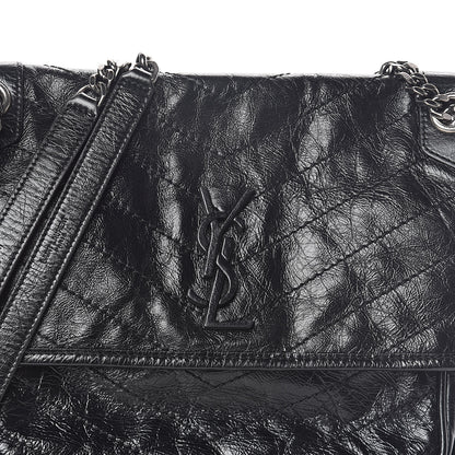 Saint Laurent Crinkled Calfskin Matelasse Monogram Medium Niki Chain Satchel Black 7 of 10