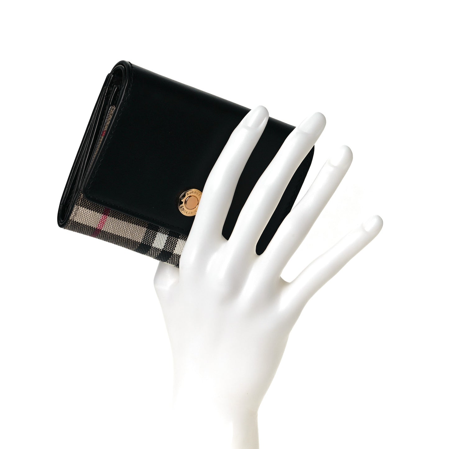 Calfskin House Check Compact Wallet Black