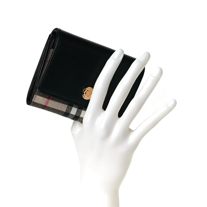 Burberry Calfskin House Check Compact Wallet Black 7 of 7