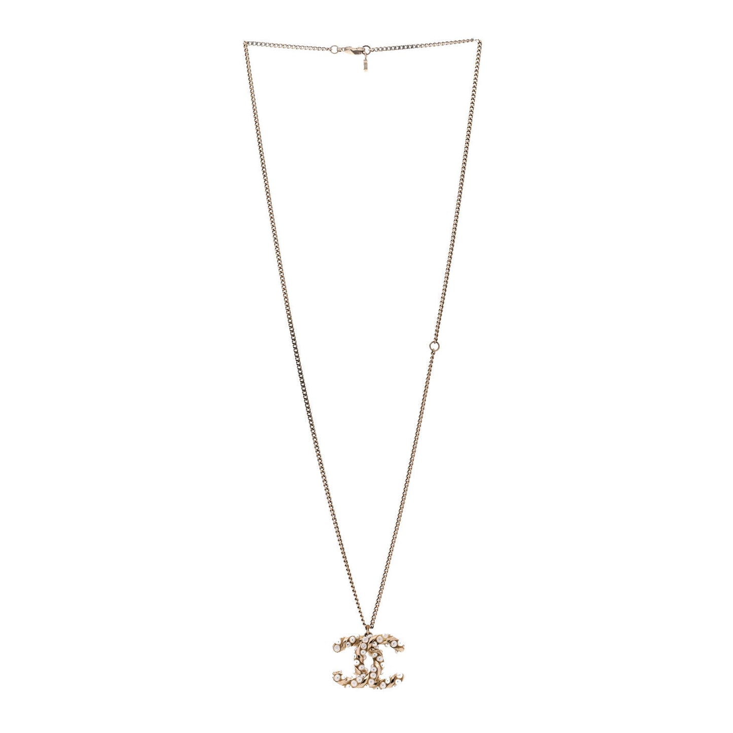 Pearl CC Pendant Necklace Light Gold