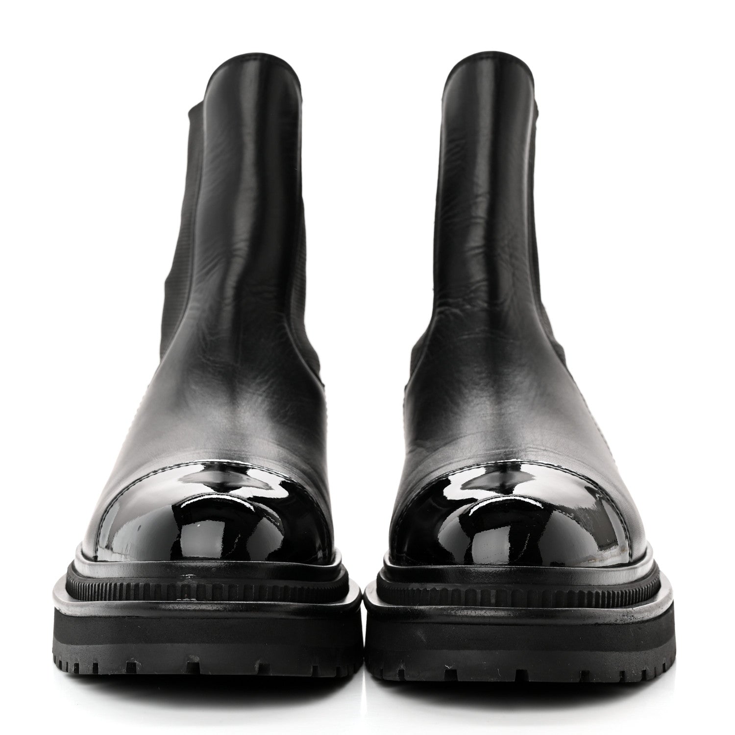 Chanel Calfskin Patent Cap Toe Ankle Boots 36 Black 2 of 13