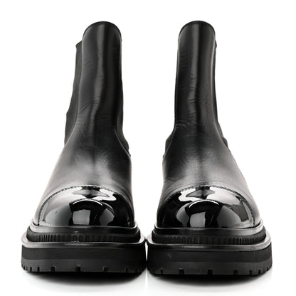Chanel Calfskin Patent Cap Toe Ankle Boots 36 Black 2 of 13