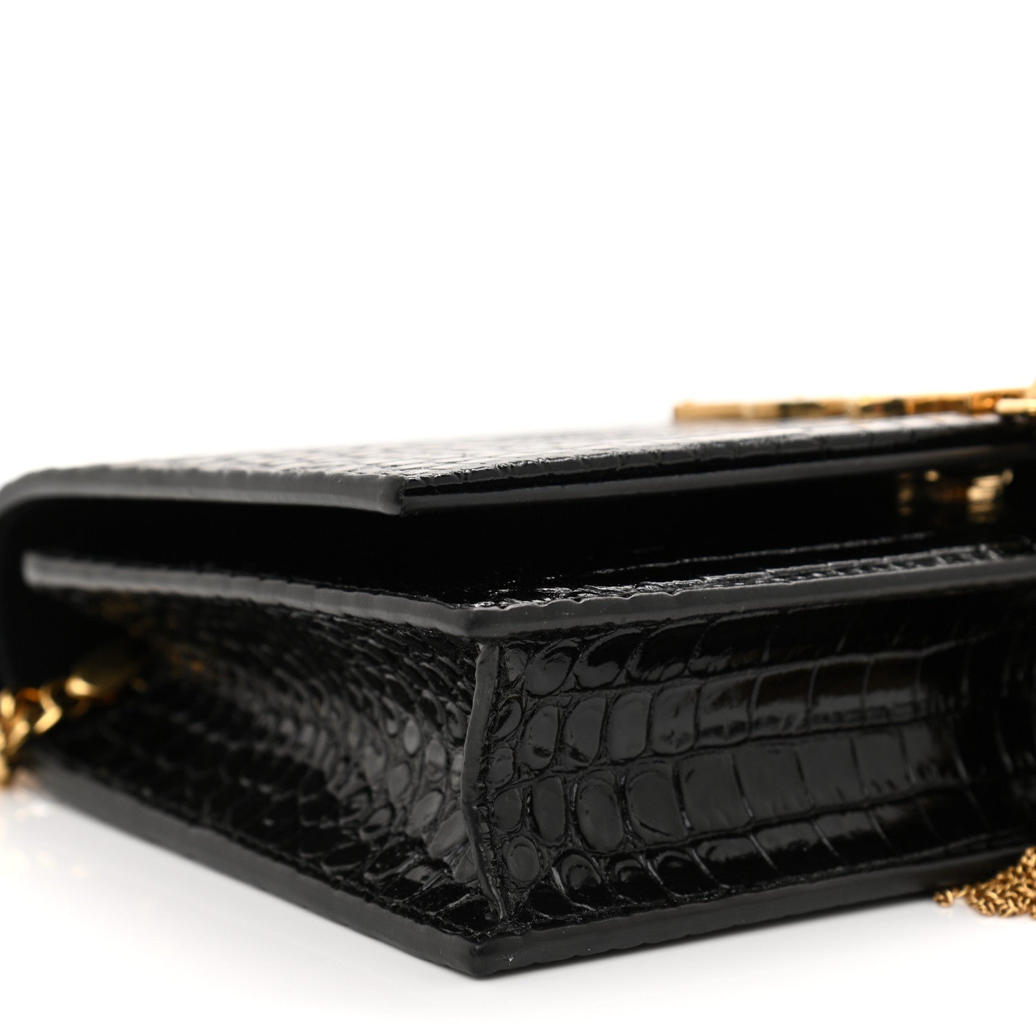 Saint Laurent Calfskin Crocodile Embossed Kate Monogram Tassel Chain Wallet Black 7 of 8
