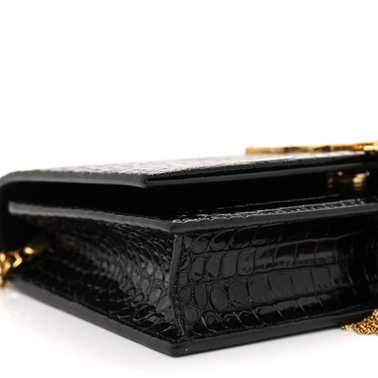 Saint Laurent Calfskin Crocodile Embossed Kate Monogram Tassel Chain Wallet Black 7 of 8
